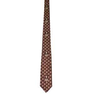 Vintage 1960s Fashion Craft Brown Silk Tie Fleur de Lis Check Necktie